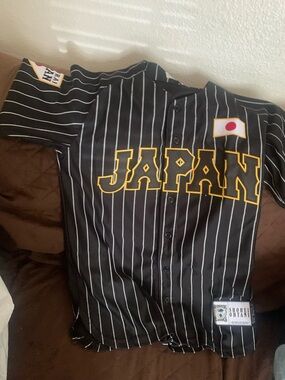 Japan Pinstripe Baseball Jersey - Black & Yellow